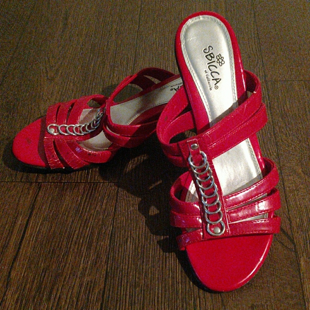 Red heeled sandals
